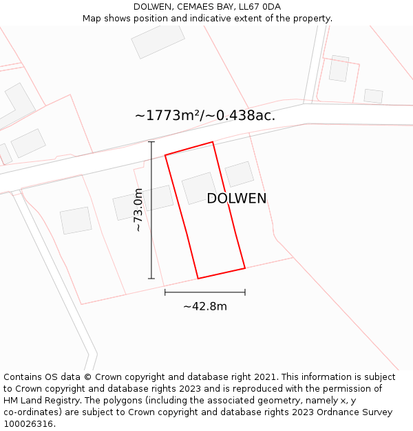 DOLWEN, CEMAES BAY, LL67 0DA: Plot and title map