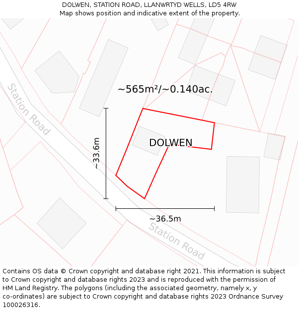 DOLWEN, STATION ROAD, LLANWRTYD WELLS, LD5 4RW: Plot and title map