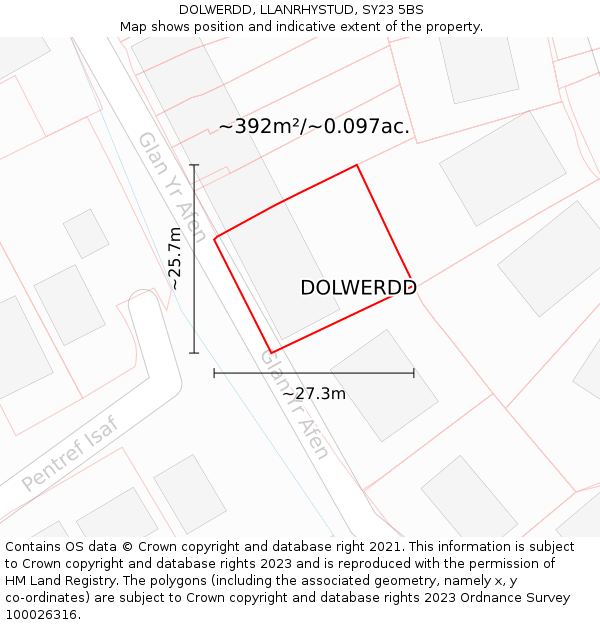 DOLWERDD, LLANRHYSTUD, SY23 5BS: Plot and title map