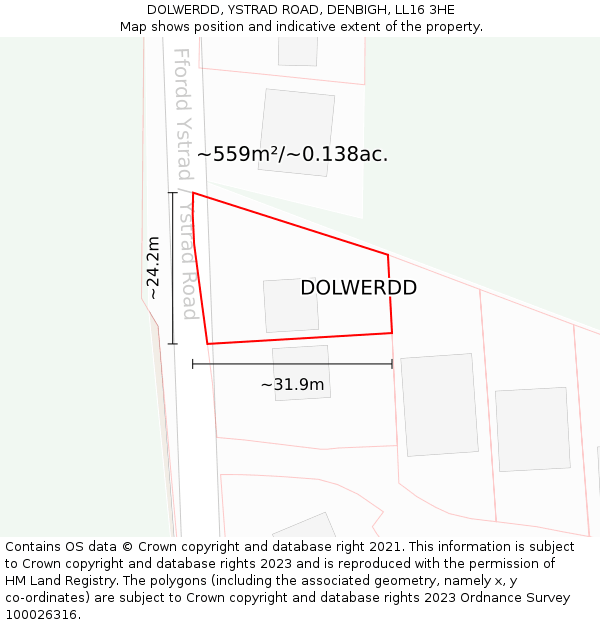 DOLWERDD, YSTRAD ROAD, DENBIGH, LL16 3HE: Plot and title map