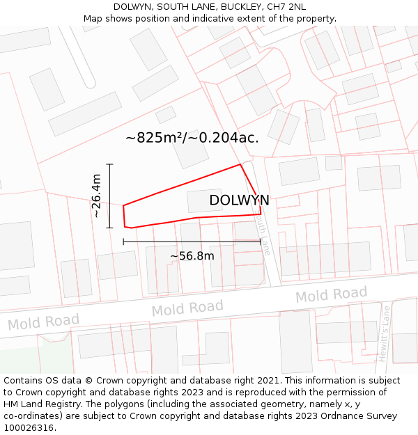 DOLWYN, SOUTH LANE, BUCKLEY, CH7 2NL: Plot and title map