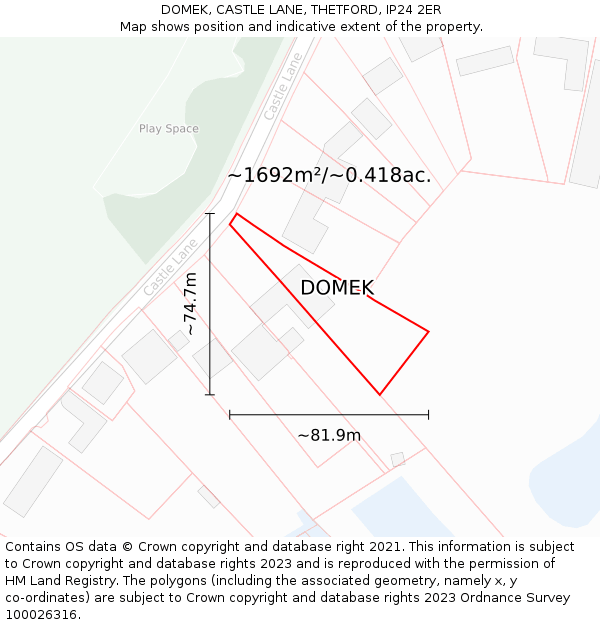 DOMEK, CASTLE LANE, THETFORD, IP24 2ER: Plot and title map