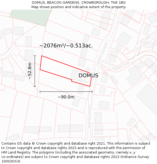 DOMUS, BEACON GARDENS, CROWBOROUGH, TN6 1BG: Plot and title map