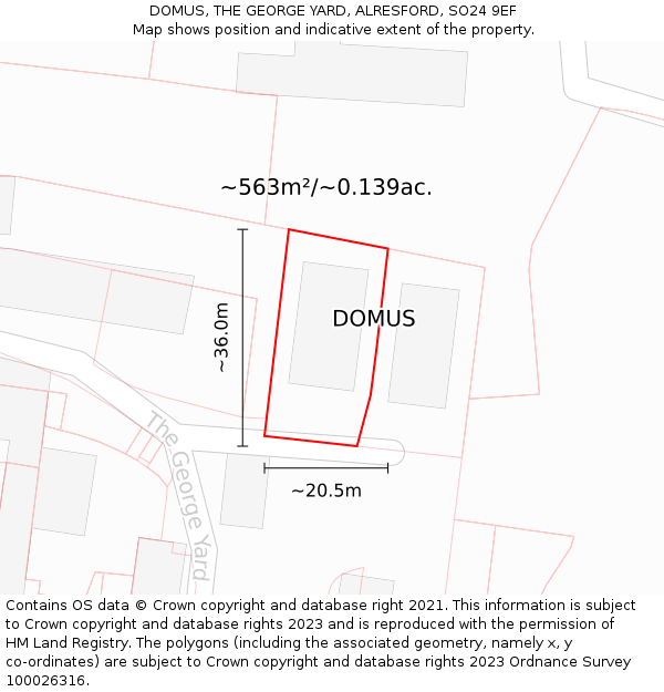 DOMUS, THE GEORGE YARD, ALRESFORD, SO24 9EF: Plot and title map