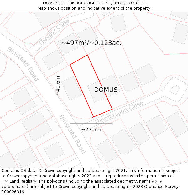 DOMUS, THORNBOROUGH CLOSE, RYDE, PO33 3BL: Plot and title map