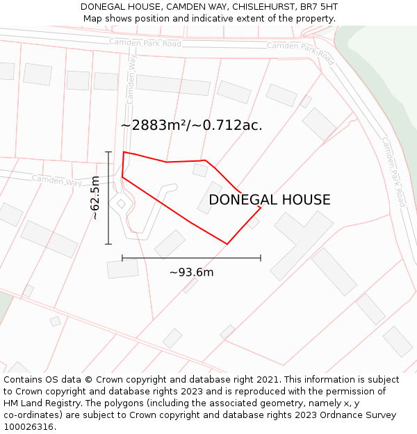 DONEGAL HOUSE, CAMDEN WAY, CHISLEHURST, BR7 5HT: Plot and title map