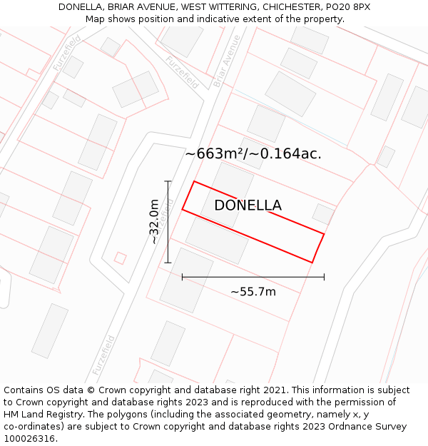 DONELLA, BRIAR AVENUE, WEST WITTERING, CHICHESTER, PO20 8PX: Plot and title map