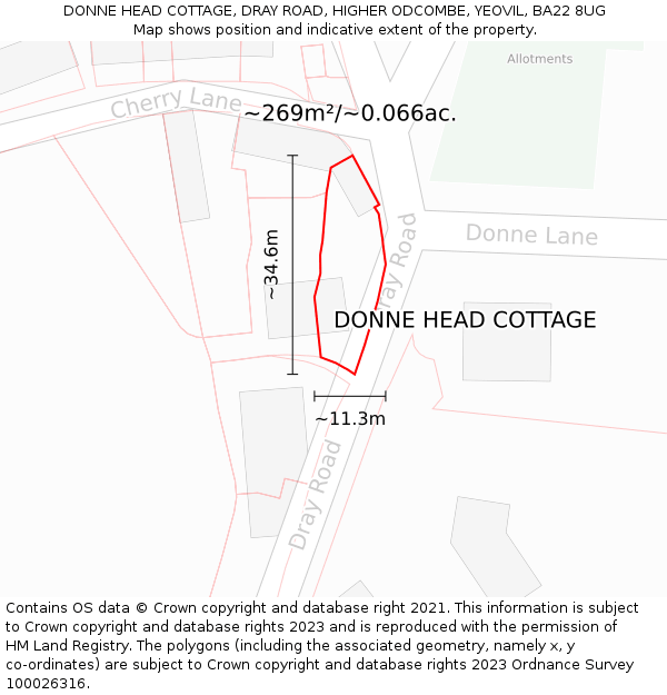 DONNE HEAD COTTAGE, DRAY ROAD, HIGHER ODCOMBE, YEOVIL, BA22 8UG: Plot and title map