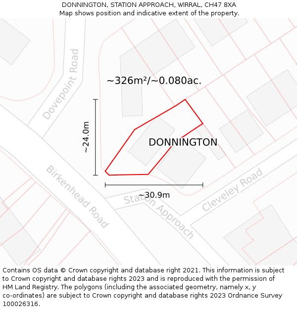 DONNINGTON, STATION APPROACH, WIRRAL, CH47 8XA: Plot and title map