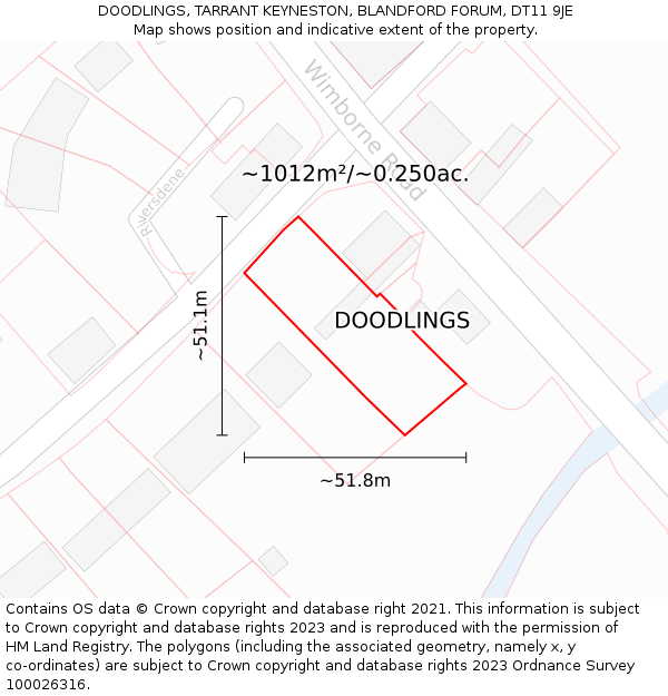 DOODLINGS, TARRANT KEYNESTON, BLANDFORD FORUM, DT11 9JE: Plot and title map