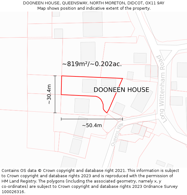 DOONEEN HOUSE, QUEENSWAY, NORTH MORETON, DIDCOT, OX11 9AY: Plot and title map