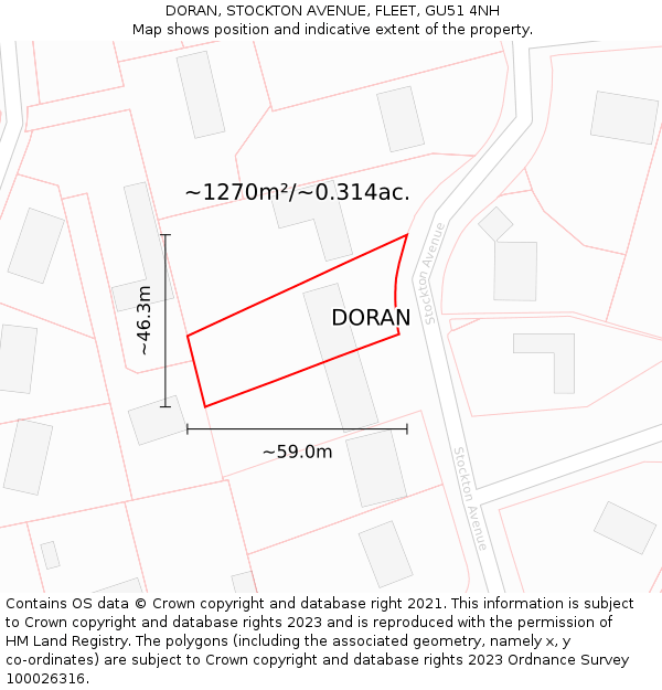 DORAN, STOCKTON AVENUE, FLEET, GU51 4NH: Plot and title map