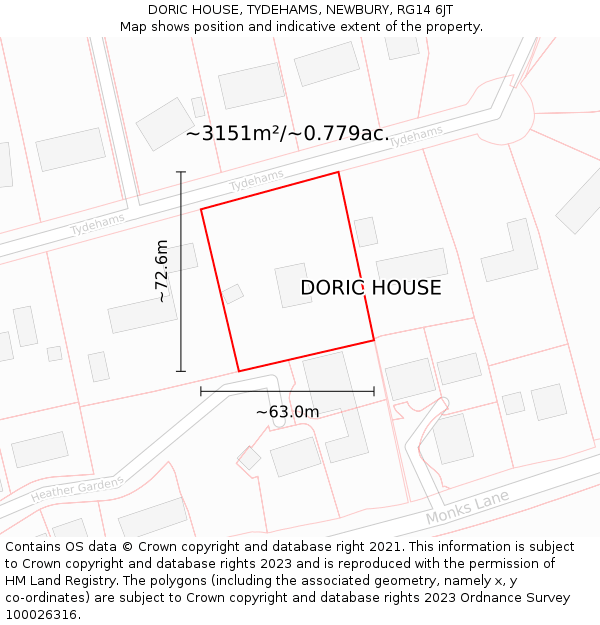 DORIC HOUSE, TYDEHAMS, NEWBURY, RG14 6JT: Plot and title map