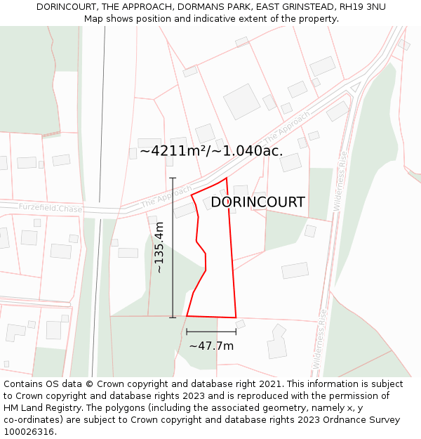 DORINCOURT, THE APPROACH, DORMANS PARK, EAST GRINSTEAD, RH19 3NU: Plot and title map