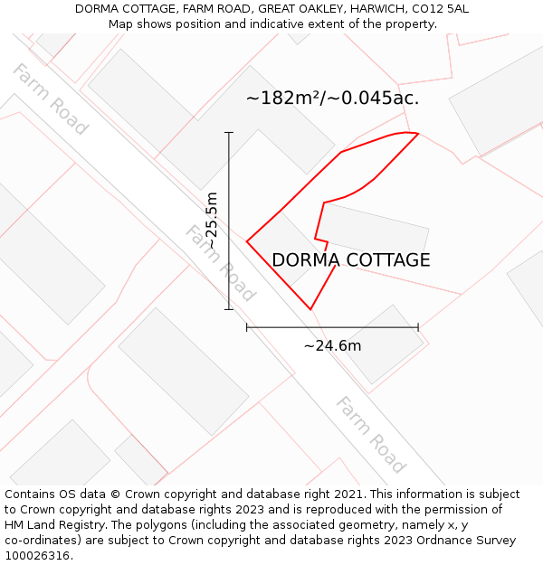 DORMA COTTAGE, FARM ROAD, GREAT OAKLEY, HARWICH, CO12 5AL: Plot and title map