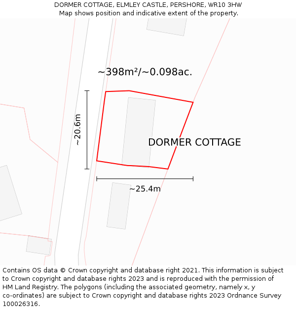 DORMER COTTAGE, ELMLEY CASTLE, PERSHORE, WR10 3HW: Plot and title map