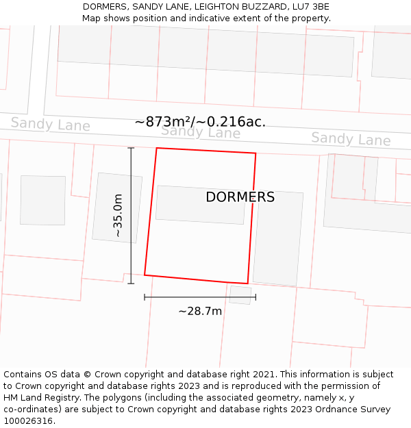 DORMERS, SANDY LANE, LEIGHTON BUZZARD, LU7 3BE: Plot and title map