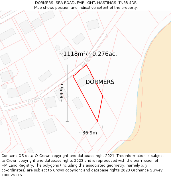 DORMERS, SEA ROAD, FAIRLIGHT, HASTINGS, TN35 4DR: Plot and title map