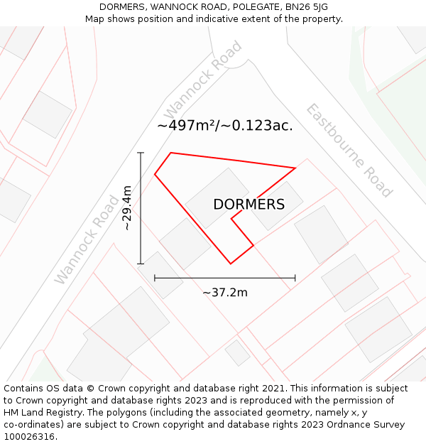 DORMERS, WANNOCK ROAD, POLEGATE, BN26 5JG: Plot and title map