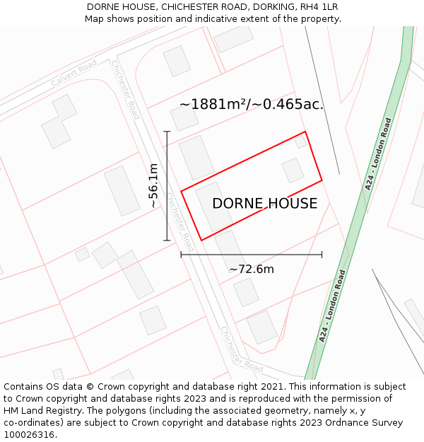 DORNE HOUSE, CHICHESTER ROAD, DORKING, RH4 1LR: Plot and title map