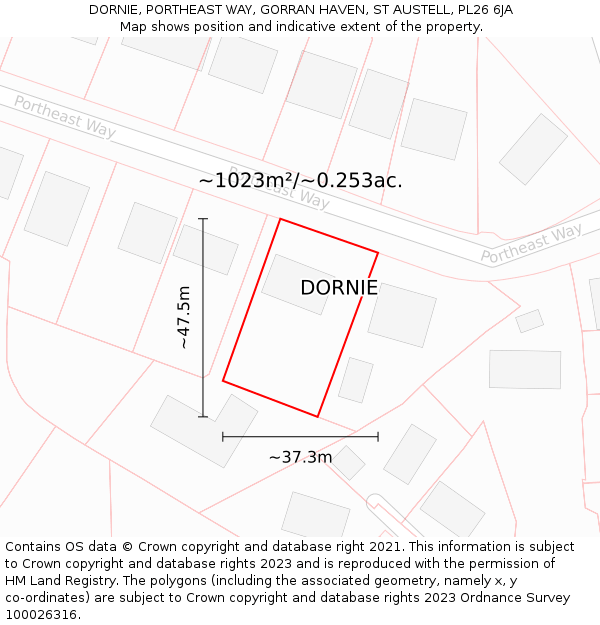 DORNIE, PORTHEAST WAY, GORRAN HAVEN, ST AUSTELL, PL26 6JA: Plot and title map