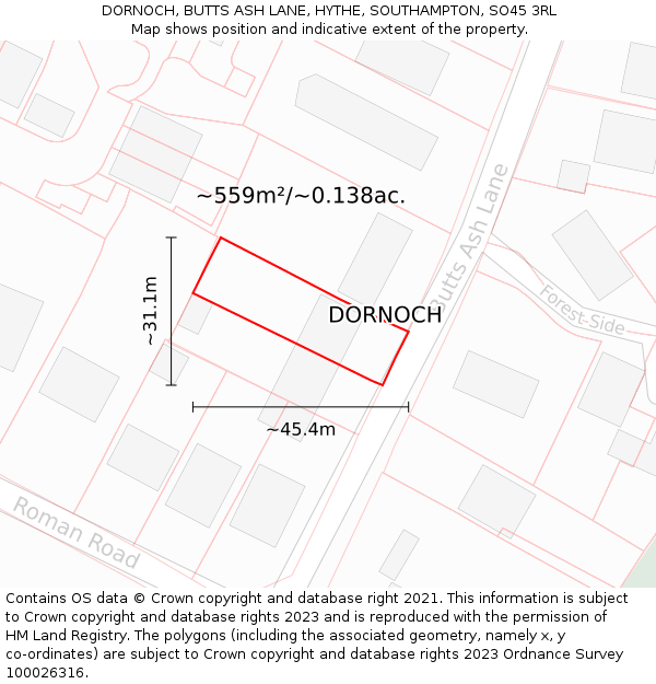 DORNOCH, BUTTS ASH LANE, HYTHE, SOUTHAMPTON, SO45 3RL: Plot and title map