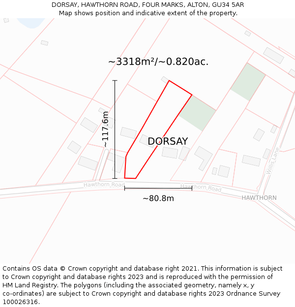 DORSAY, HAWTHORN ROAD, FOUR MARKS, ALTON, GU34 5AR: Plot and title map