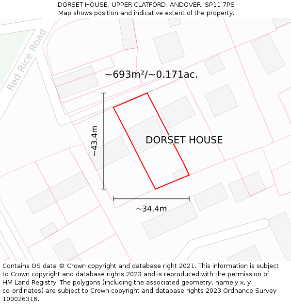 DORSET HOUSE, UPPER CLATFORD, ANDOVER, SP11 7PS: Plot and title map