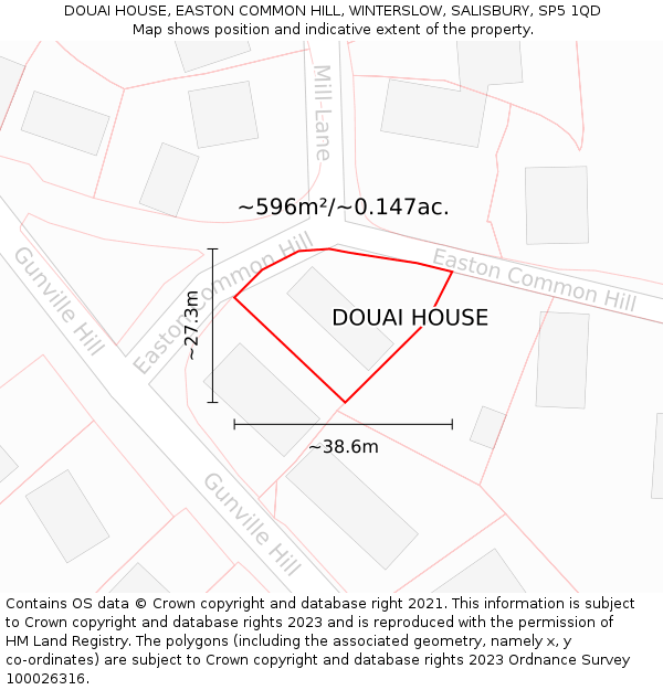 DOUAI HOUSE, EASTON COMMON HILL, WINTERSLOW, SALISBURY, SP5 1QD: Plot and title map