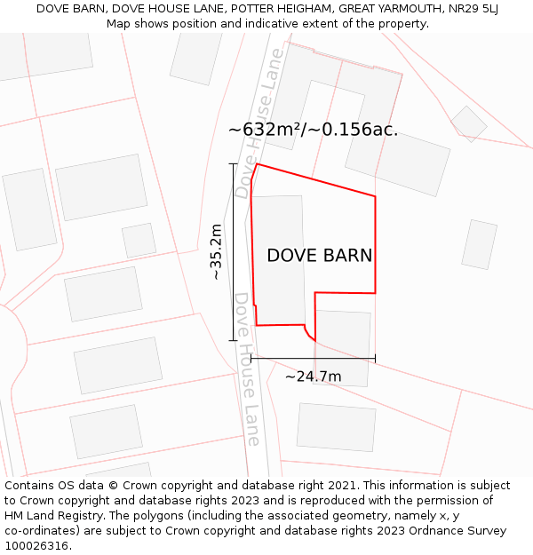 DOVE BARN, DOVE HOUSE LANE, POTTER HEIGHAM, GREAT YARMOUTH, NR29 5LJ: Plot and title map