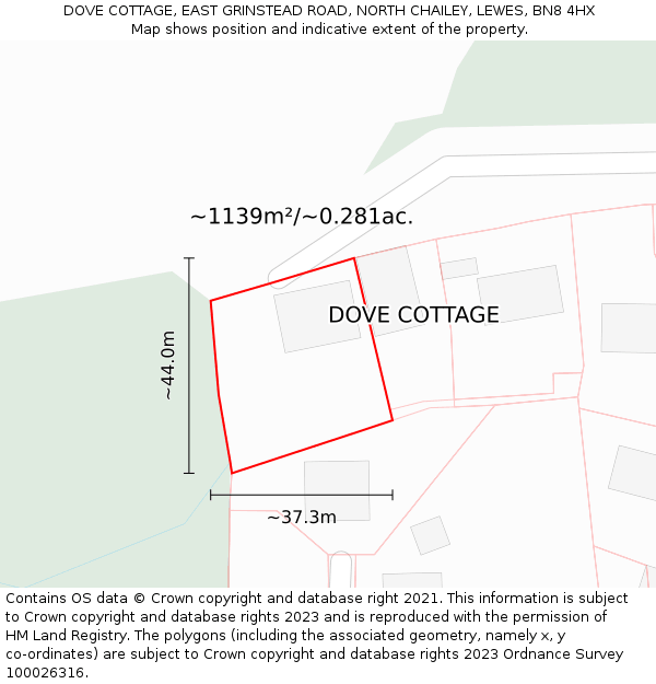 DOVE COTTAGE, EAST GRINSTEAD ROAD, NORTH CHAILEY, LEWES, BN8 4HX: Plot and title map