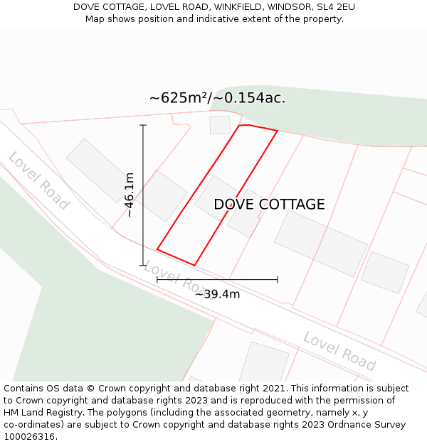 DOVE COTTAGE, LOVEL ROAD, WINKFIELD, WINDSOR, SL4 2EU: Plot and title map