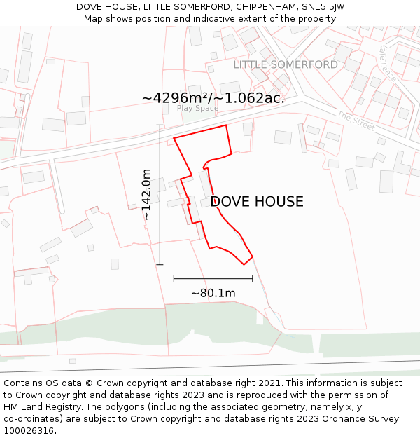 DOVE HOUSE, LITTLE SOMERFORD, CHIPPENHAM, SN15 5JW: Plot and title map