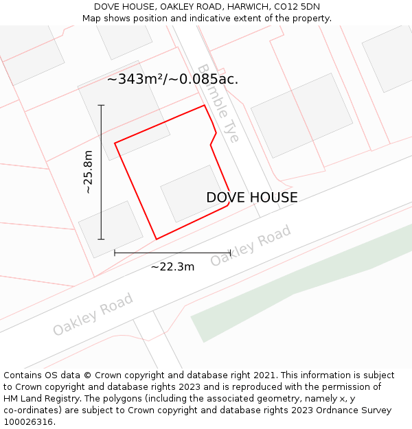 DOVE HOUSE, OAKLEY ROAD, HARWICH, CO12 5DN: Plot and title map