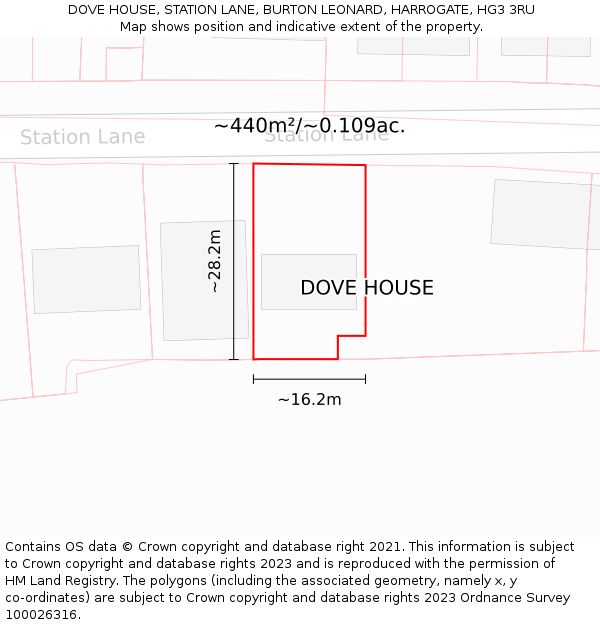 DOVE HOUSE, STATION LANE, BURTON LEONARD, HARROGATE, HG3 3RU: Plot and title map