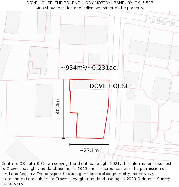 DOVE HOUSE, THE BOURNE, HOOK NORTON, BANBURY, OX15 5PB: Plot and title map