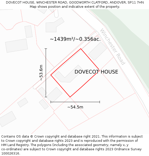 DOVECOT HOUSE, WINCHESTER ROAD, GOODWORTH CLATFORD, ANDOVER, SP11 7HN: Plot and title map