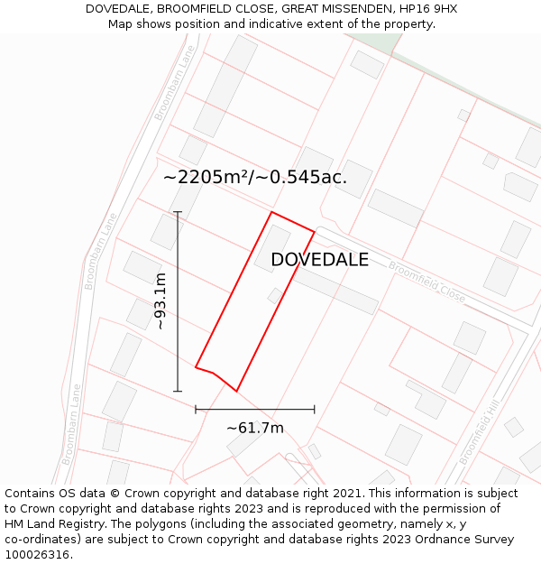 DOVEDALE, BROOMFIELD CLOSE, GREAT MISSENDEN, HP16 9HX: Plot and title map