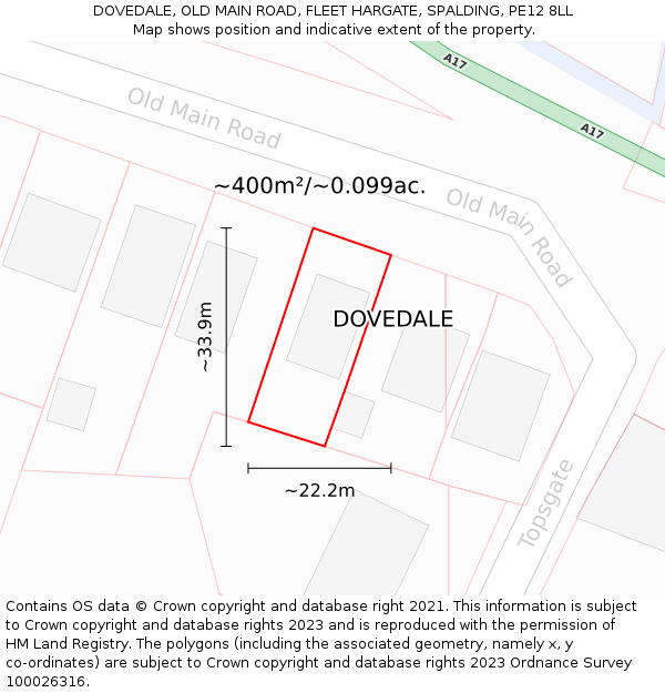DOVEDALE, OLD MAIN ROAD, FLEET HARGATE, SPALDING, PE12 8LL: Plot and title map
