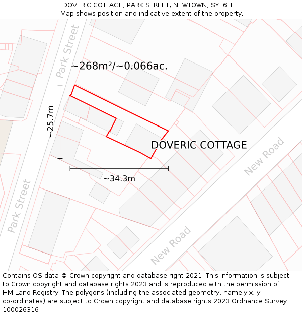 DOVERIC COTTAGE, PARK STREET, NEWTOWN, SY16 1EF: Plot and title map