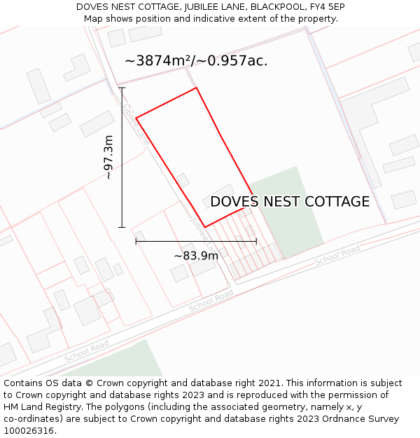 DOVES NEST COTTAGE, JUBILEE LANE, BLACKPOOL, FY4 5EP: Plot and title map