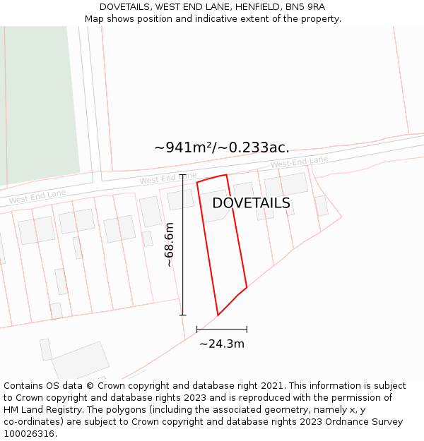 DOVETAILS, WEST END LANE, HENFIELD, BN5 9RA: Plot and title map