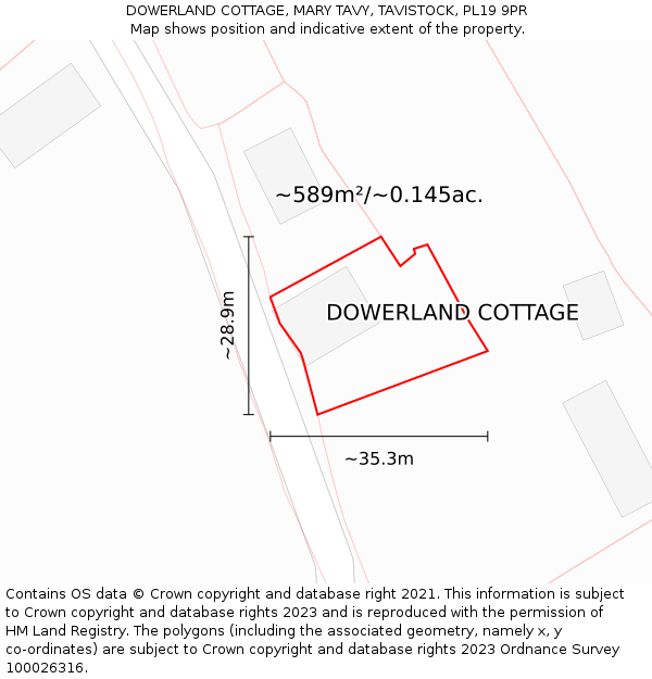 DOWERLAND COTTAGE, MARY TAVY, TAVISTOCK, PL19 9PR: Plot and title map