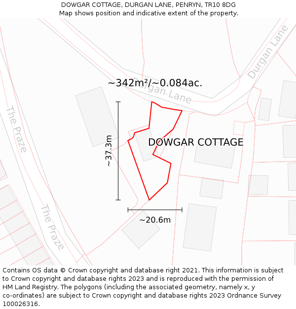 DOWGAR COTTAGE, DURGAN LANE, PENRYN, TR10 8DG: Plot and title map