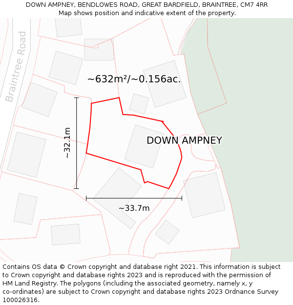 DOWN AMPNEY, BENDLOWES ROAD, GREAT BARDFIELD, BRAINTREE, CM7 4RR: Plot and title map