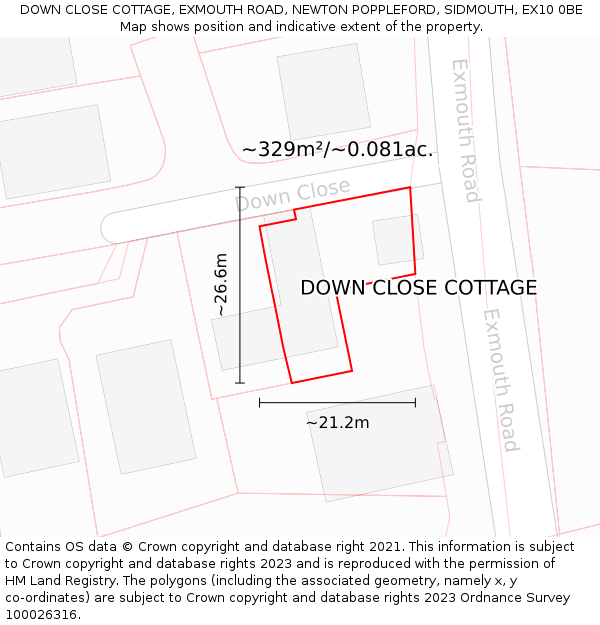 DOWN CLOSE COTTAGE, EXMOUTH ROAD, NEWTON POPPLEFORD, SIDMOUTH, EX10 0BE: Plot and title map