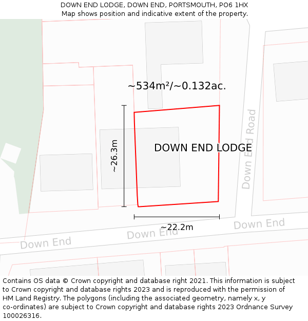 DOWN END LODGE, DOWN END, PORTSMOUTH, PO6 1HX: Plot and title map