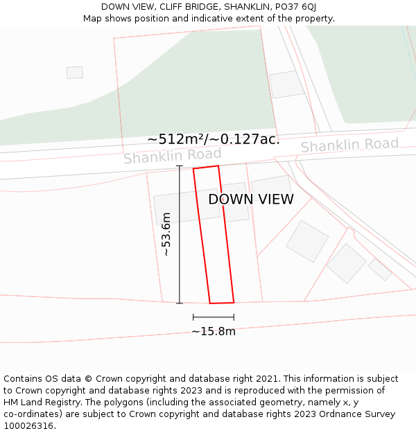 DOWN VIEW, CLIFF BRIDGE, SHANKLIN, PO37 6QJ: Plot and title map