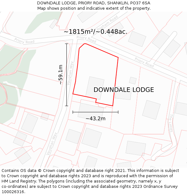 DOWNDALE LODGE, PRIORY ROAD, SHANKLIN, PO37 6SA: Plot and title map