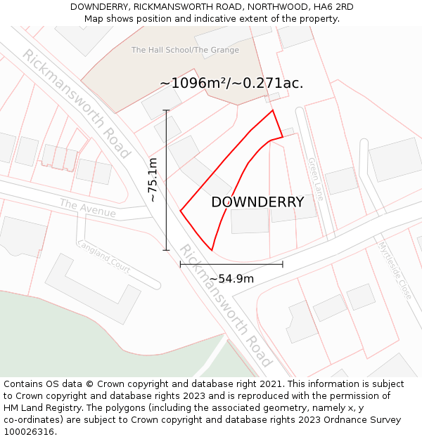 DOWNDERRY, RICKMANSWORTH ROAD, NORTHWOOD, HA6 2RD: Plot and title map